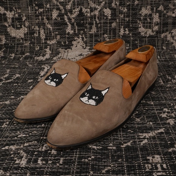 Vintage Mabel's Cat Embroidered Suede Loafers Slip On Shoes Size 10 Kitten Y2k - Picture 1 of 10